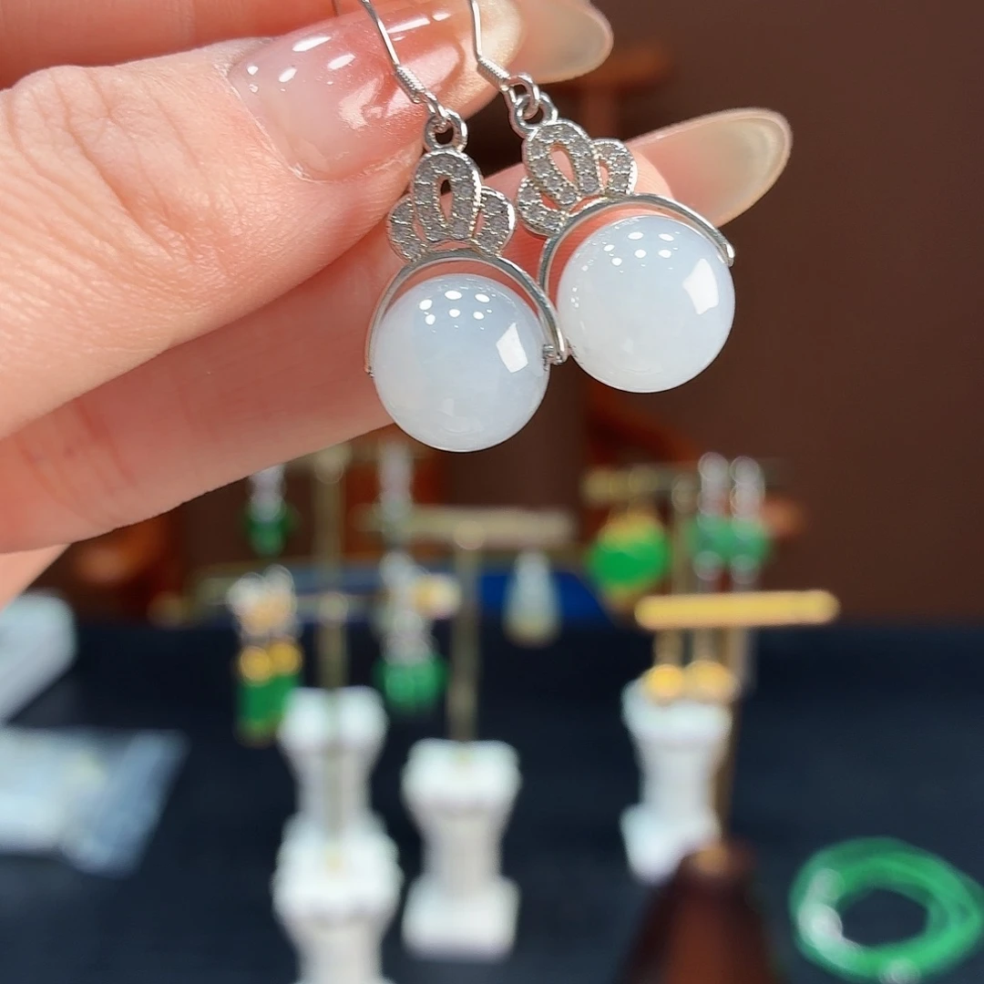 翡翠银S925镶嵌耳饰