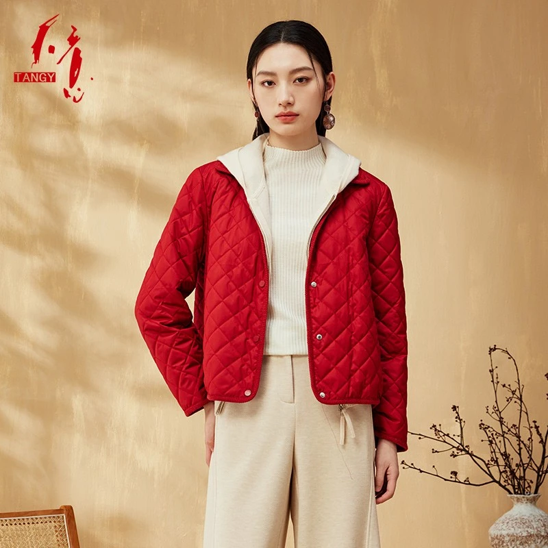 2025秋季新品商场款翻领菱格保暖连帽棉衣外套2254063