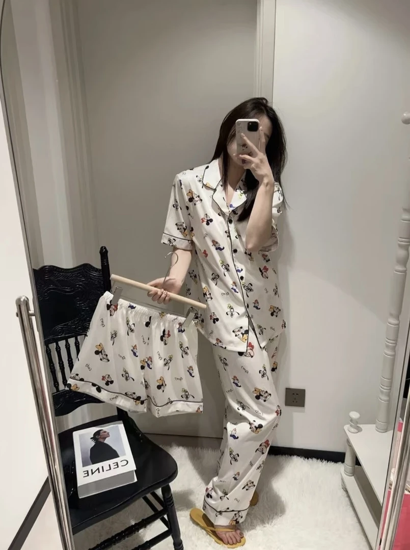 2025新款冰丝睡衣夏季短袖短裤爆款可爱少女休闲可外穿甜美白色