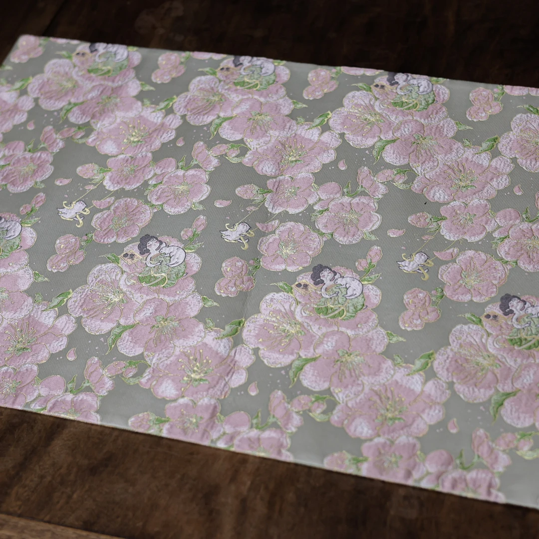 【福器】桃花仙子-双面圆角织锦茶席-80*40（慢蓝S1067）