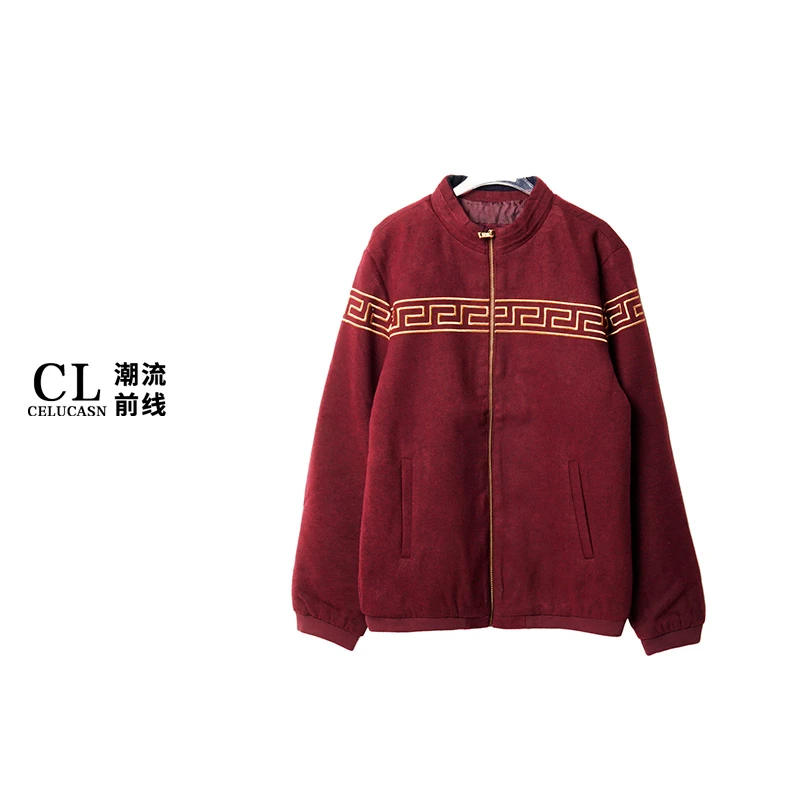 F5SBN001#秋冬男款刺绣休闲毛呢百搭时尚宽松潮服潮流夹克上衣