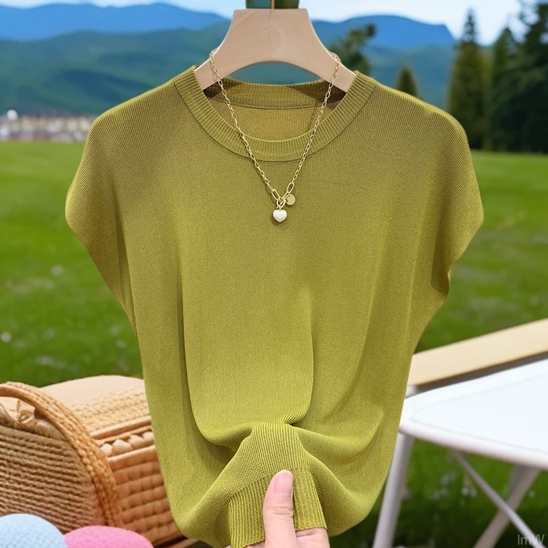 休闲百搭减龄设计感冰丝针织衫女2025夏季小个子宽松显瘦别致上衣