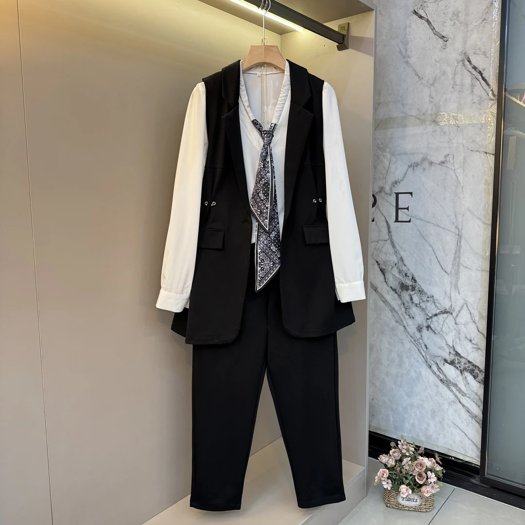 2025秋季流行通勤风时尚高级感干净简约内搭+马甲+裤子三件套8865