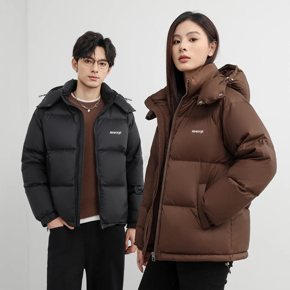 新款连帽男女羽绒服情侣保暖冲锋户外套加厚90白鸭绒时尚百搭上衣