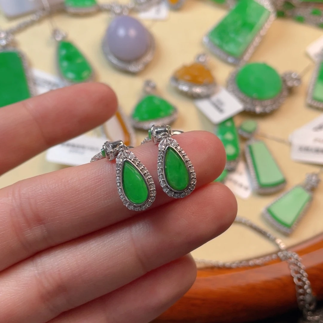 翡翠吊坠(不含链)银S925镶嵌耳坠