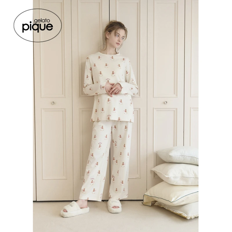 gelato pique25秋冬新品女睡衣套装摇摇马小熊满印长袖PWCT255318