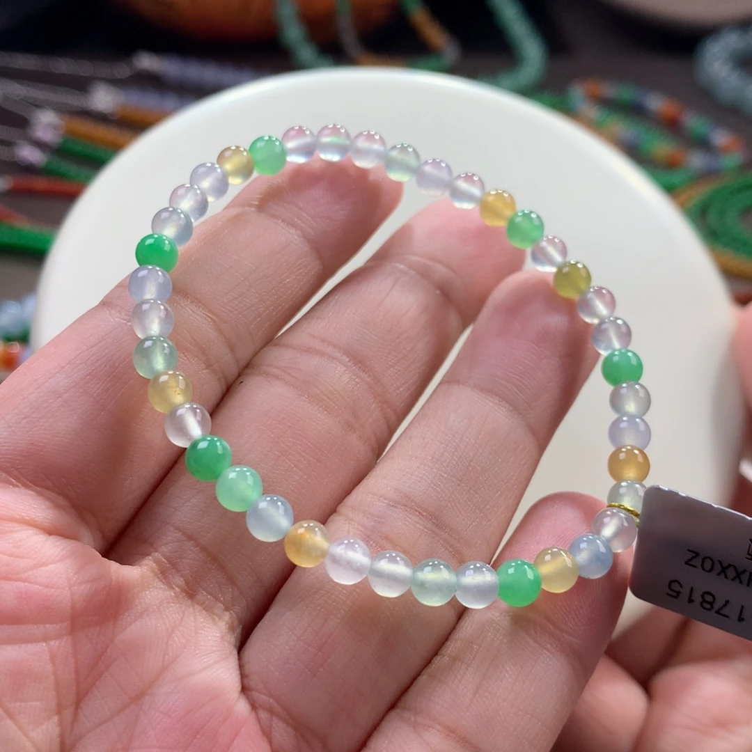 翡翠未镶嵌手链高冰小幻彩多宝单圈 卡4.6