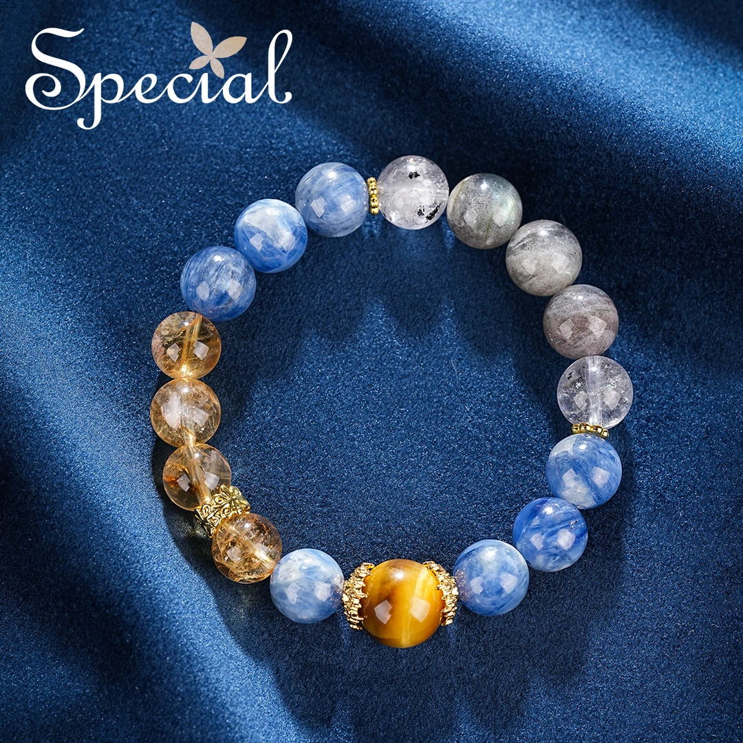 special 手工时尚气质蓝晶石黄水晶萤石虎眼石手串手链 寂路不归