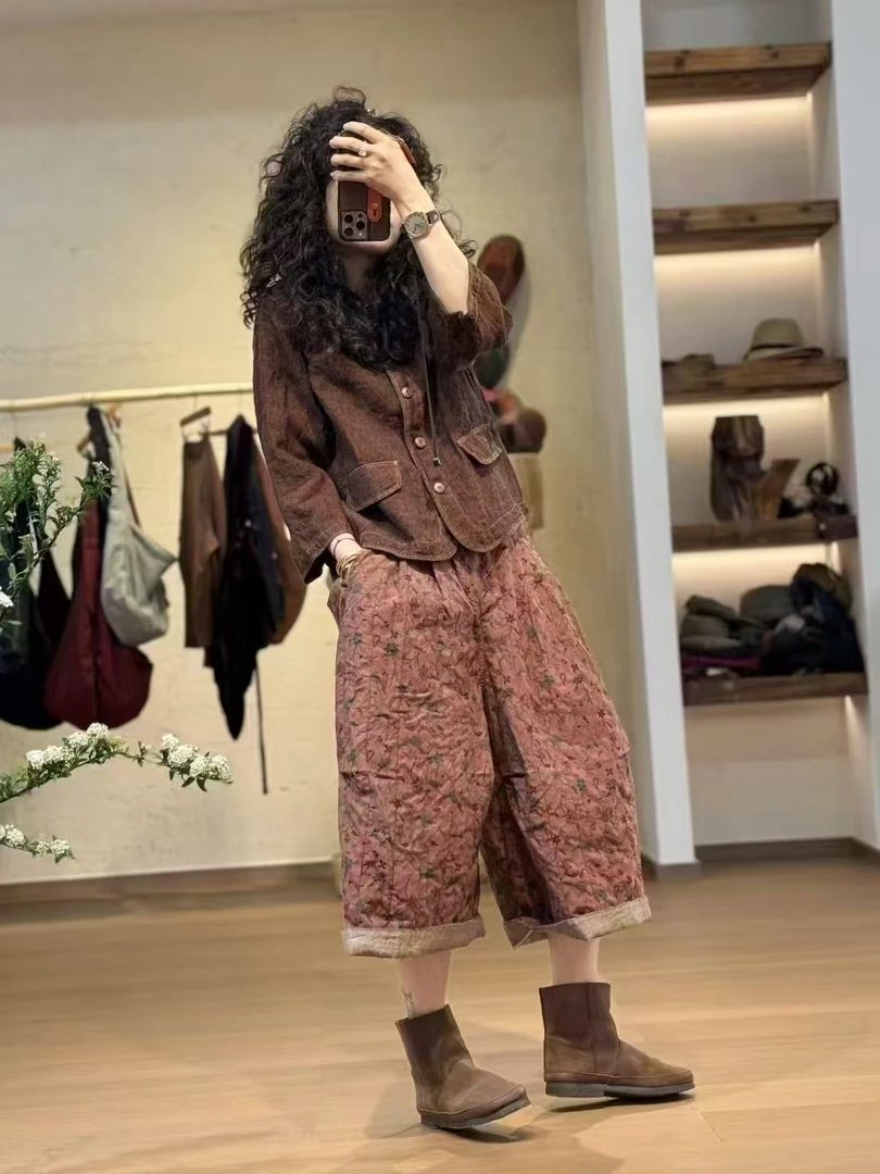 双面高密提花撞色八分裤时尚休闲百搭复古设计