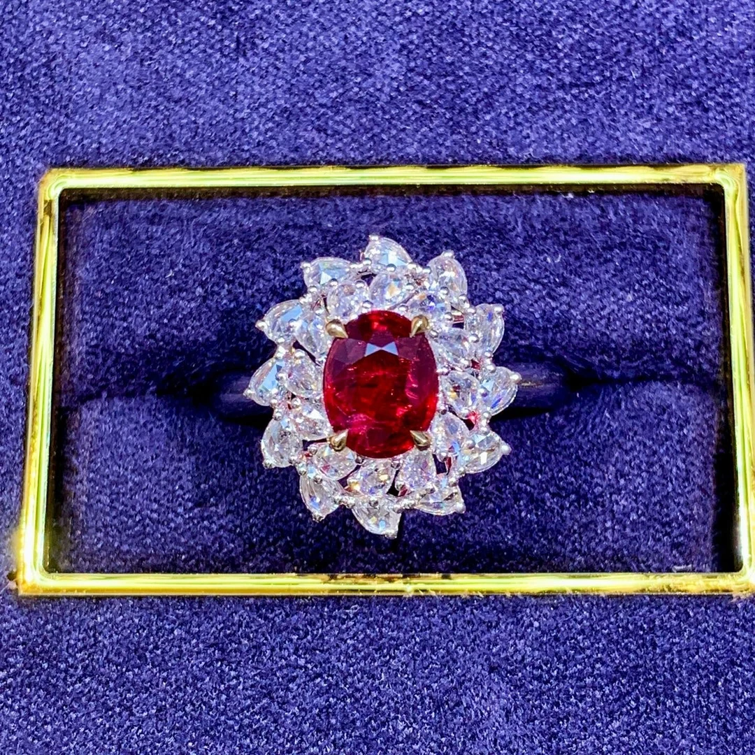 18K金镶嵌天然无烧鸽血红红宝石戒指/吊坠（两用款/不含链）复古