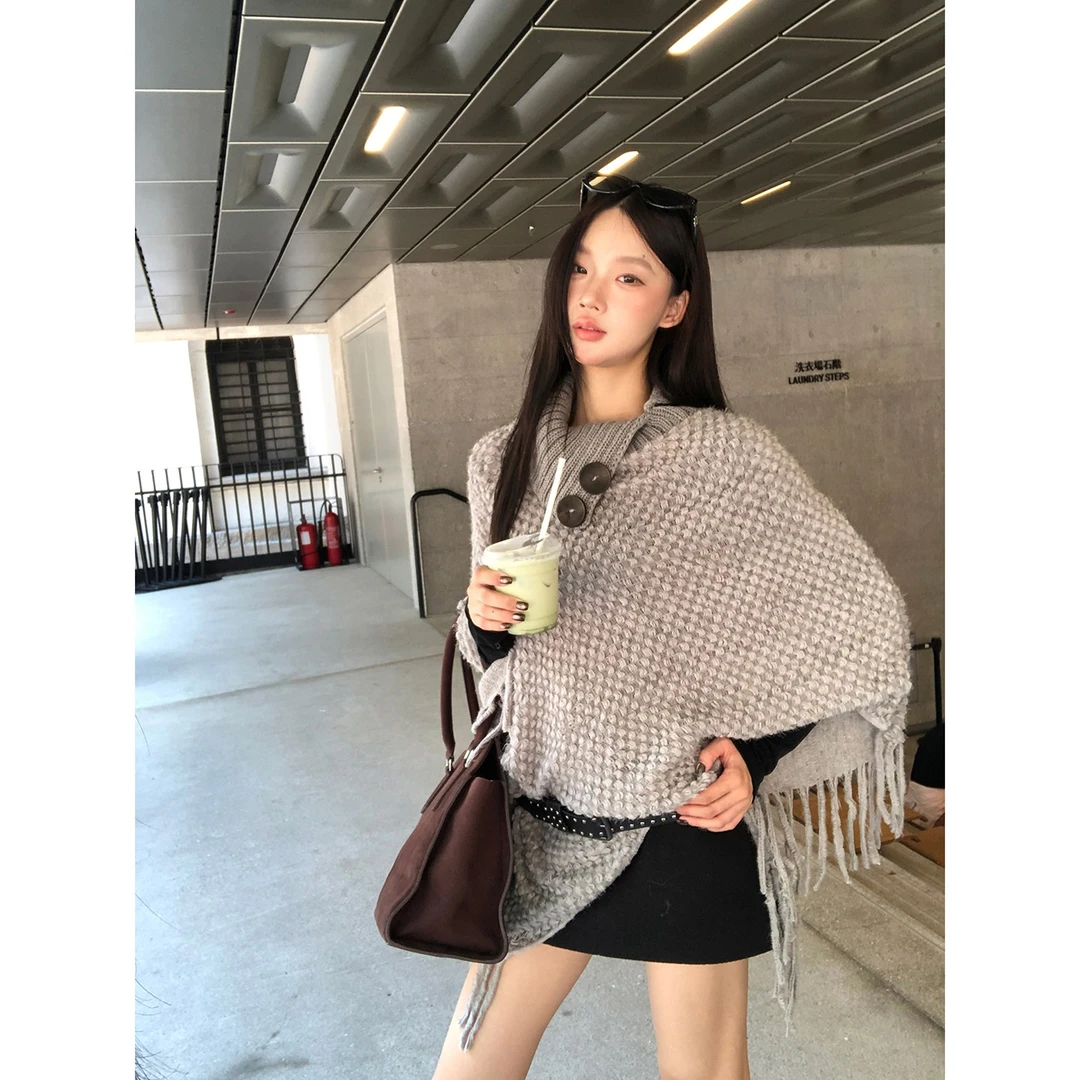 【森林邮差披肩】秋季ins韩系流苏立领宽松百搭披肩BY202501