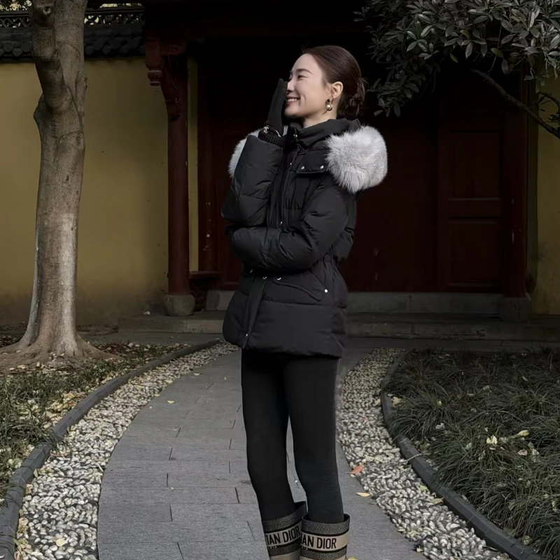 HELA AOMI “北欧初雪”90鸭绒+狐狸毛显瘦连帽羽绒服CY5DM02575