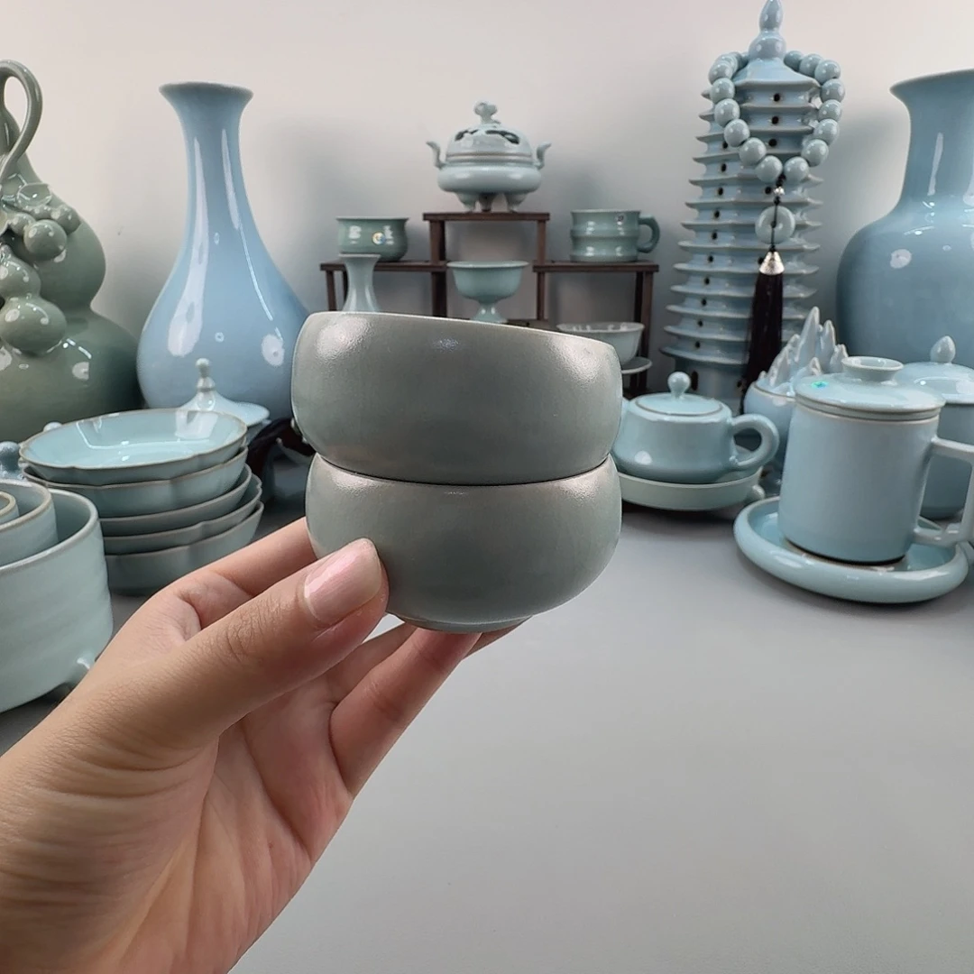 摆件开播福利汝窑仿古釉小罗汉杯买一送一