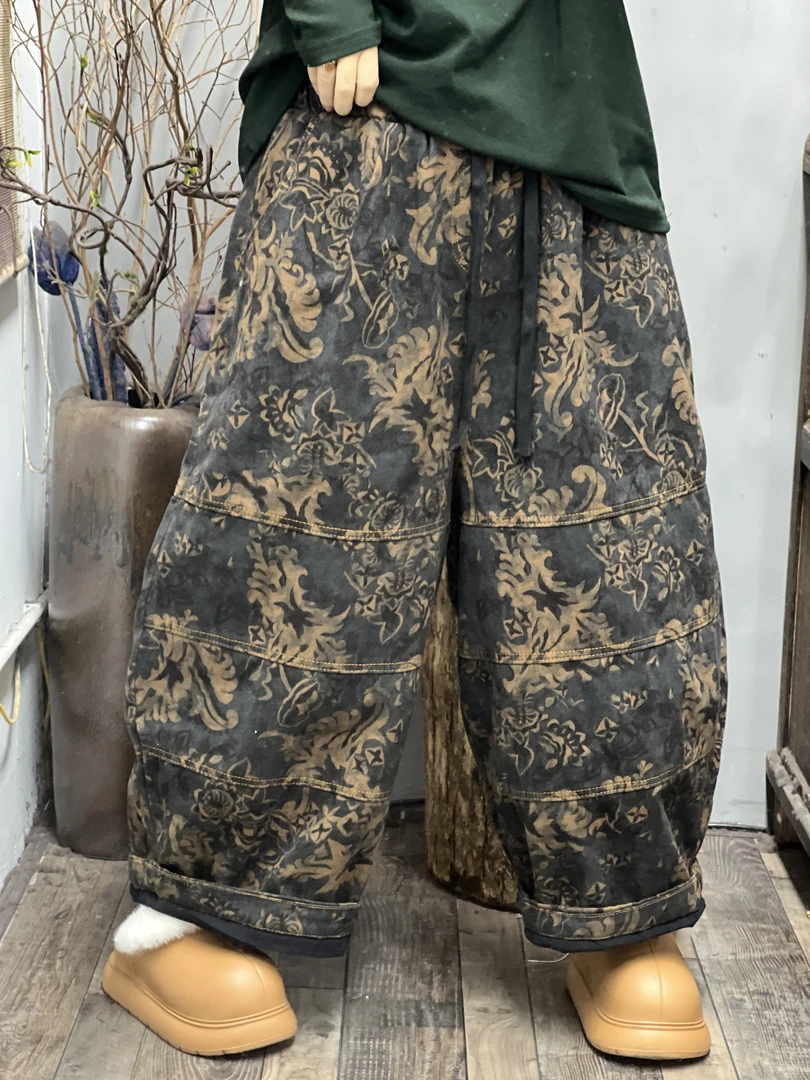 XJ 965 冬季新品花色加厚文艺休闲百搭女士裤子 臀围128长85