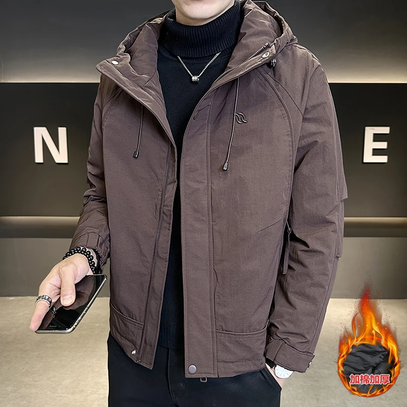 加厚夹克保暖男装连帽休闲年轻款男士秋季冲锋衣外套加绒