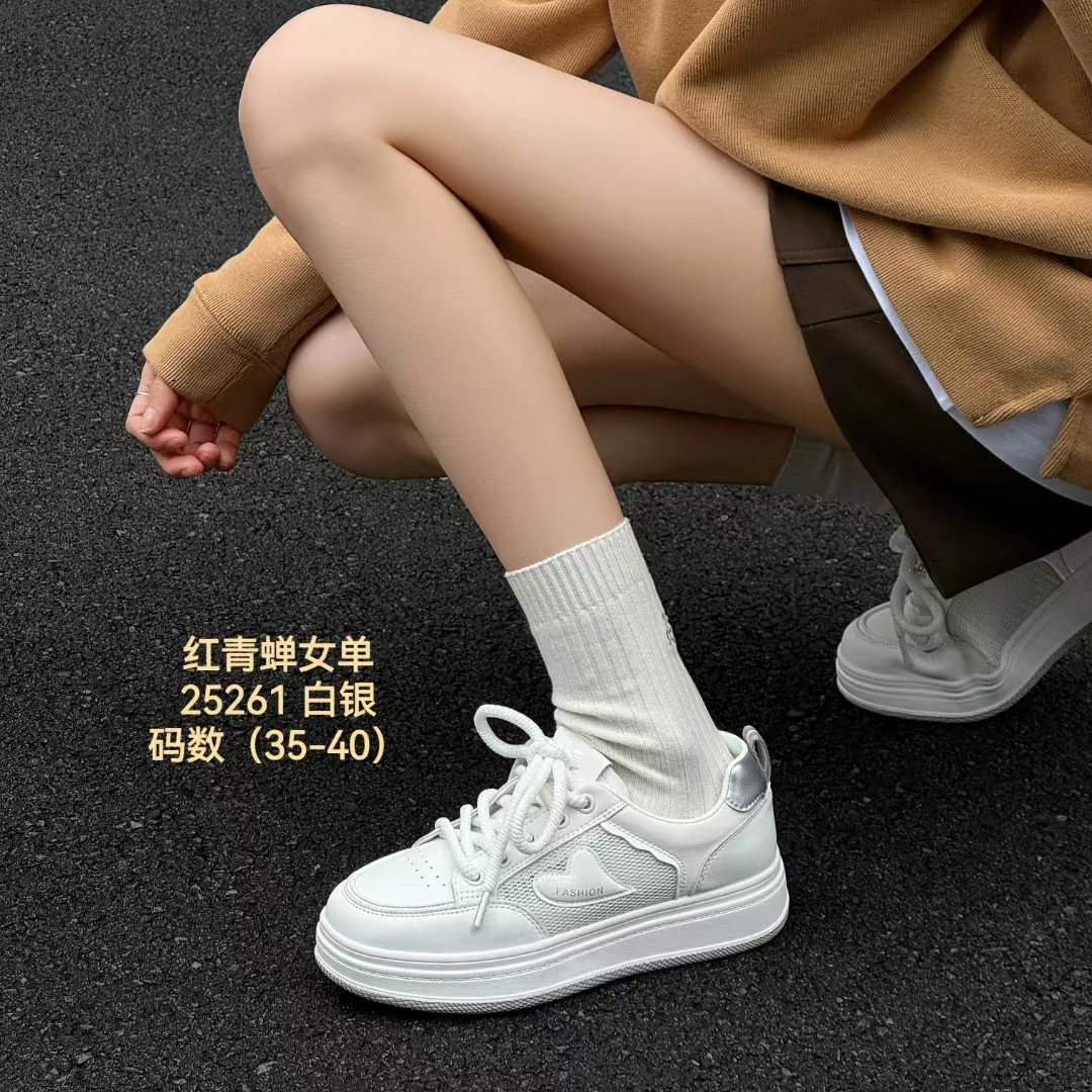 红青蝉潮流网面不累脚透气耐磨百搭板鞋白色小白鞋ins夏季厚底