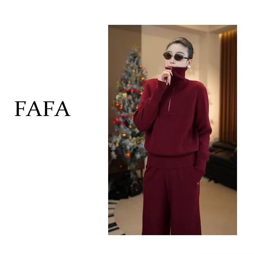 ‘FAFA’【富士山】秋冬羊毛上衣长裤时尚休闲风套装