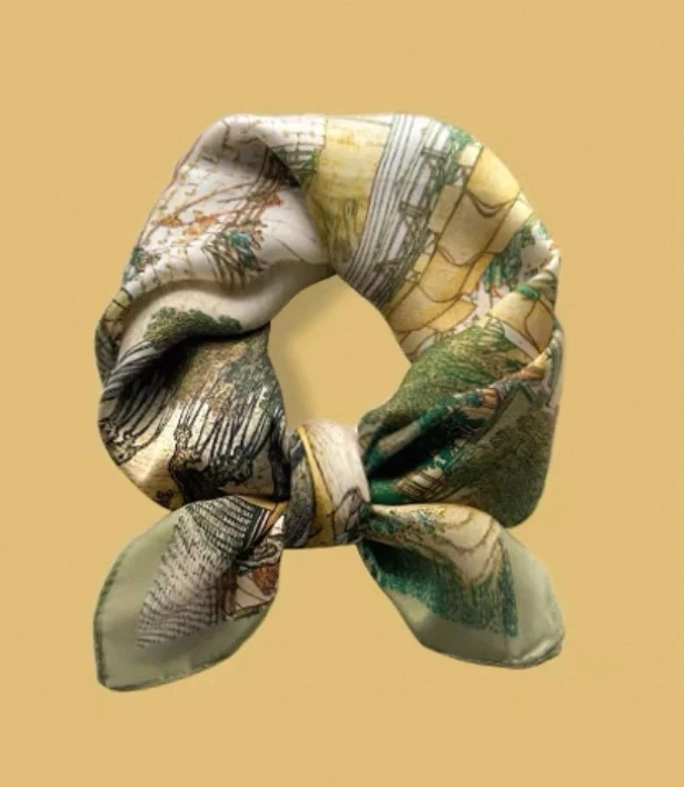 油画小丝巾 银色葫芦链条