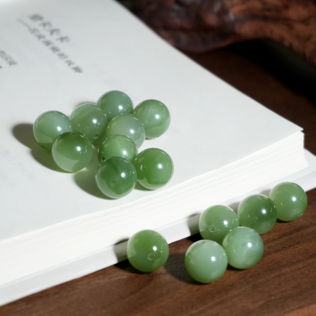 C1422 和田玉未镶嵌 猫眼碧玉12m圆珠单珠多样性发一