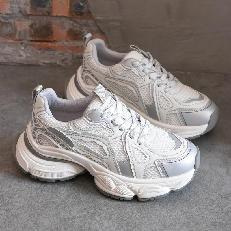 欧货网面透气老爹鞋女2025新款夏季单网显脚小厚底运动鞋