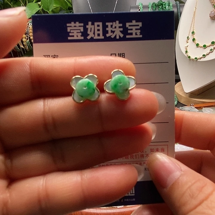 合金翡翠耳饰绿平安扣耳钉
