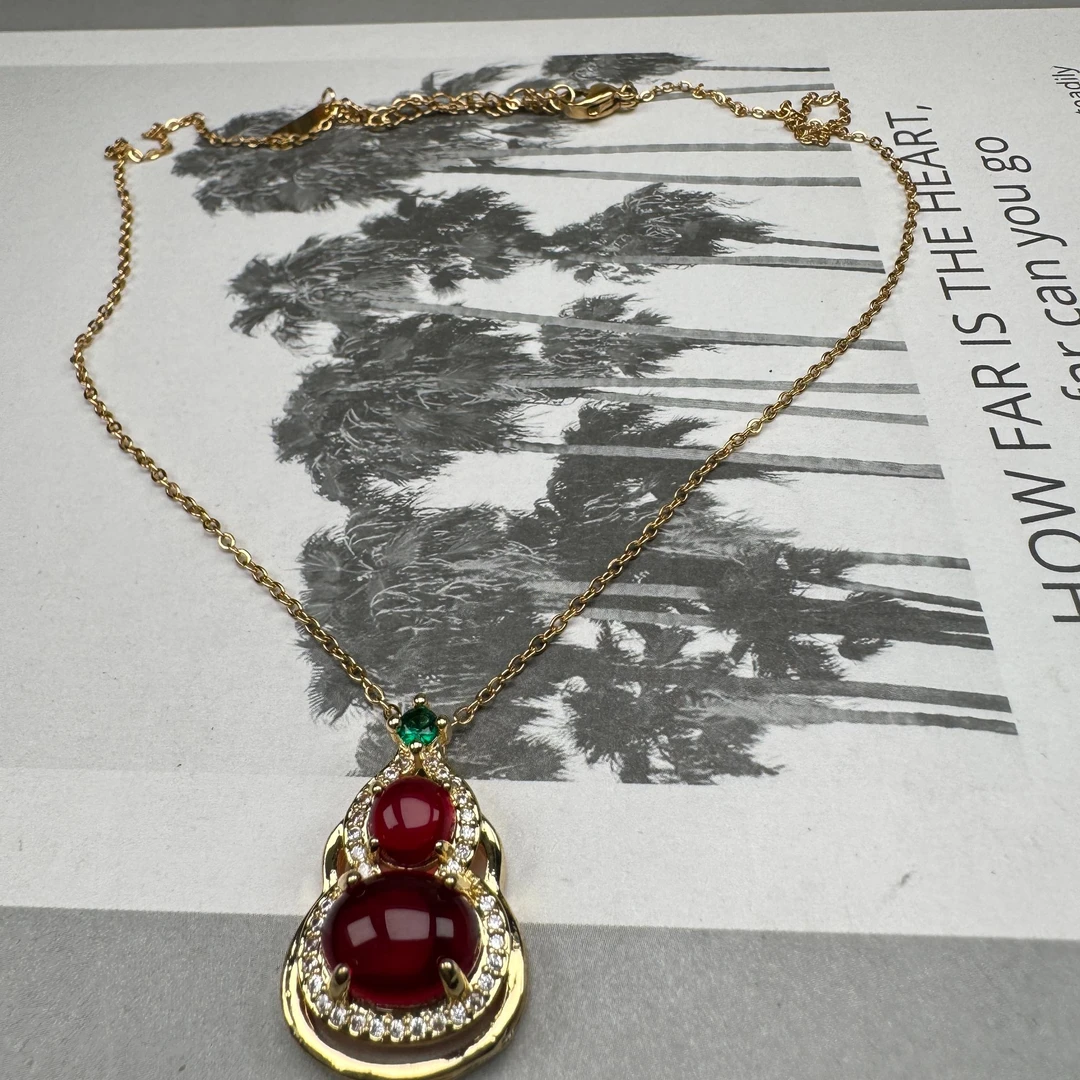 铜合金项链 气质时尚百搭复古红色经典镶嵌精美项链290