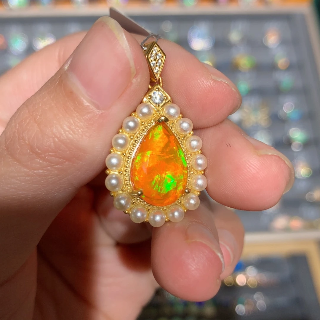 银S925镶嵌欧泊欧泊吊坠y