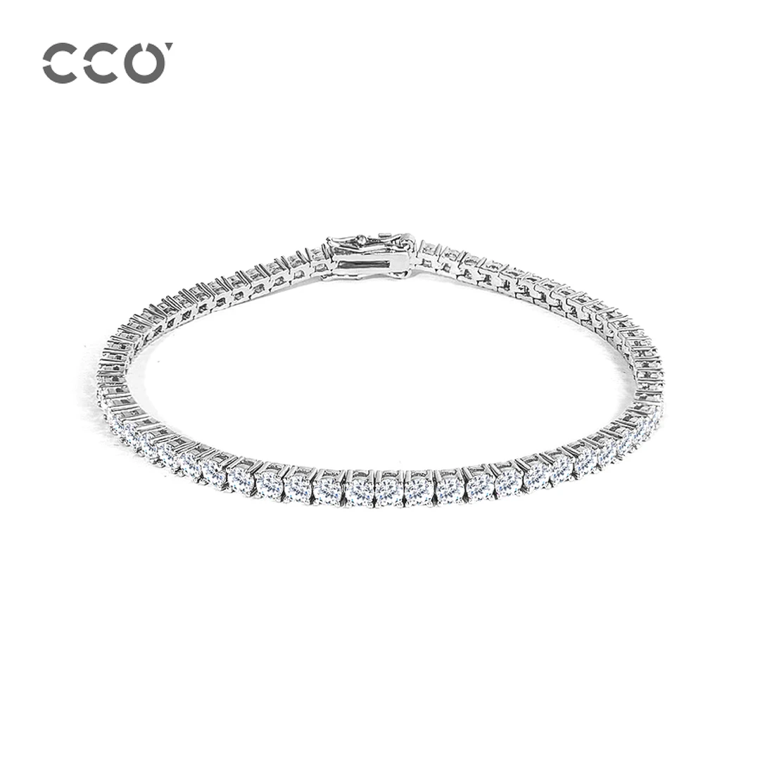 铜合金合成锆石手链 不掉色网球满锆手链银色气质ins送男友礼物