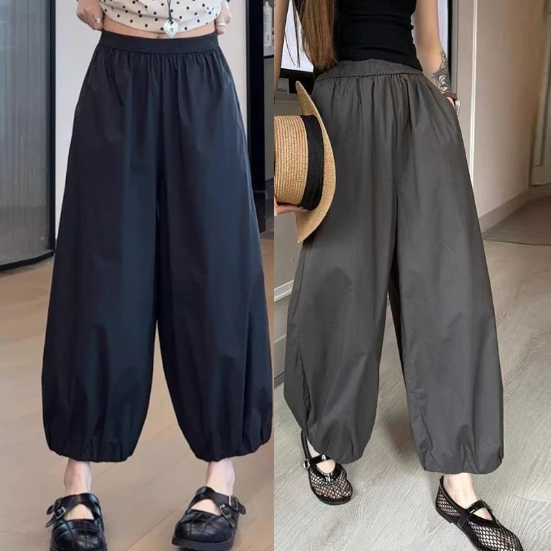 法式优雅风夏季九分休闲裤薄款宽松显瘦气球裤女高腰垂感防蚊裤子