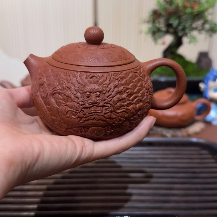 茶壶紫砂浮雕紫气东来朱泥带矿新人价