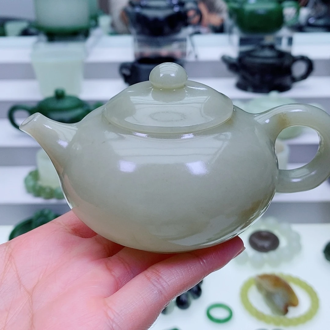 和田玉未镶嵌摆件茶壶