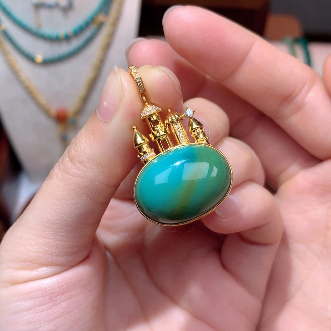 绿松石珠宝奇石18K金镶嵌