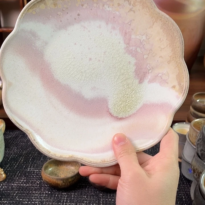 柴烧高白泥樱花粉壶承