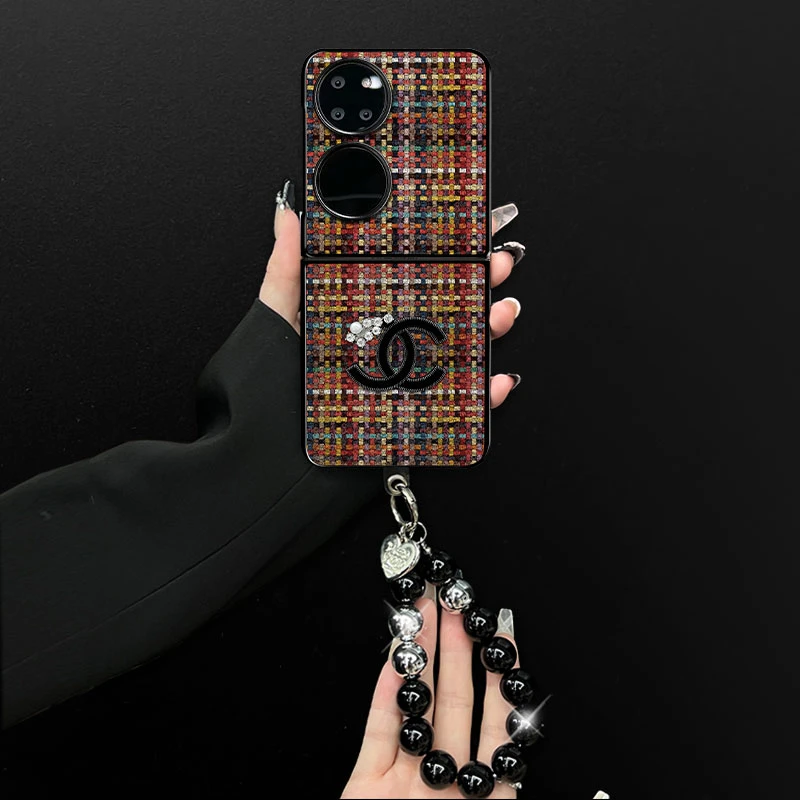 适用华为pockets手机壳轻奢彩色编织小羊皮折叠壳全包保护套