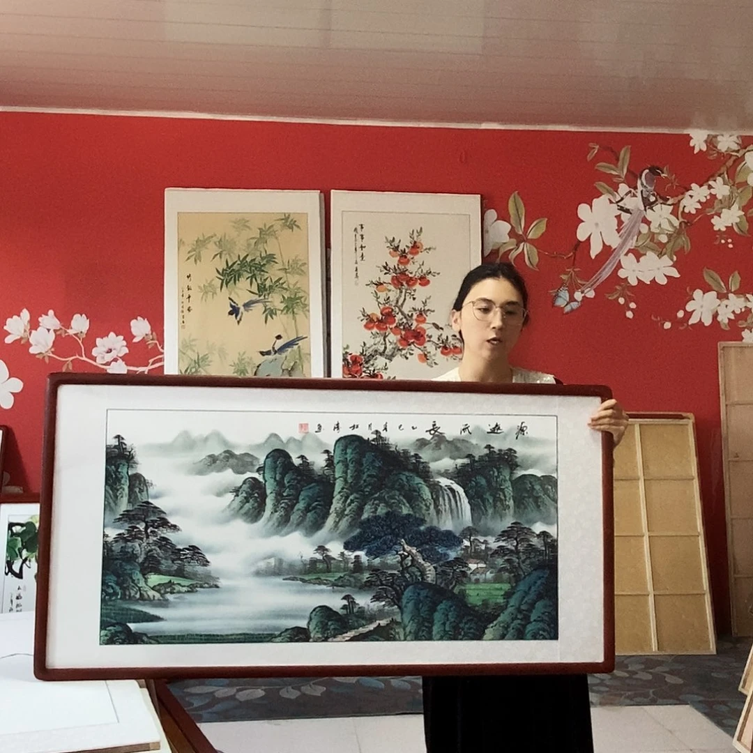 国画手写手绘带框包邮国画作品62✖️122