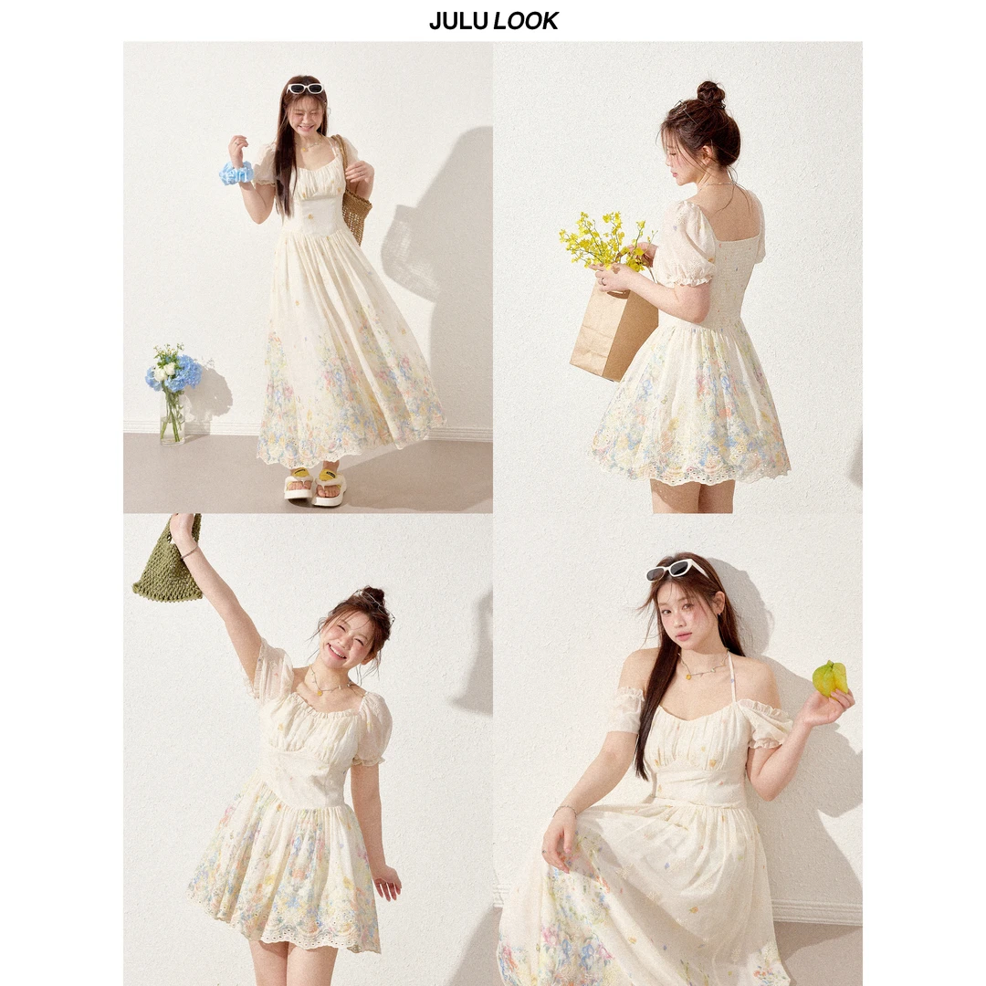 巨鹿工作室“浪漫满屋”微胖mm设计感度假风显瘦碎花裙大码连衣裙