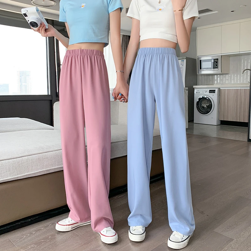 冰丝阔腿裤子女2025薄款高腰宽松直筒原创面膜裤设计感仙裤 春秋
