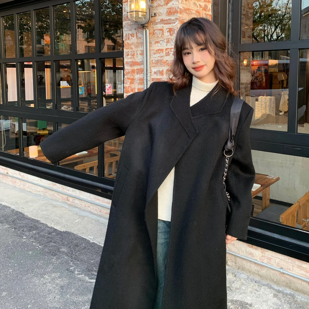 韩系高级感双面羊绒大衣女中长款宽松显瘦气质长款毛呢外套爆款女