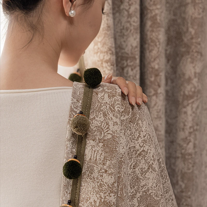 现代复古法式奶咖定制卧室客厅遮光窗帘飘窗2024新款高档大气blzy