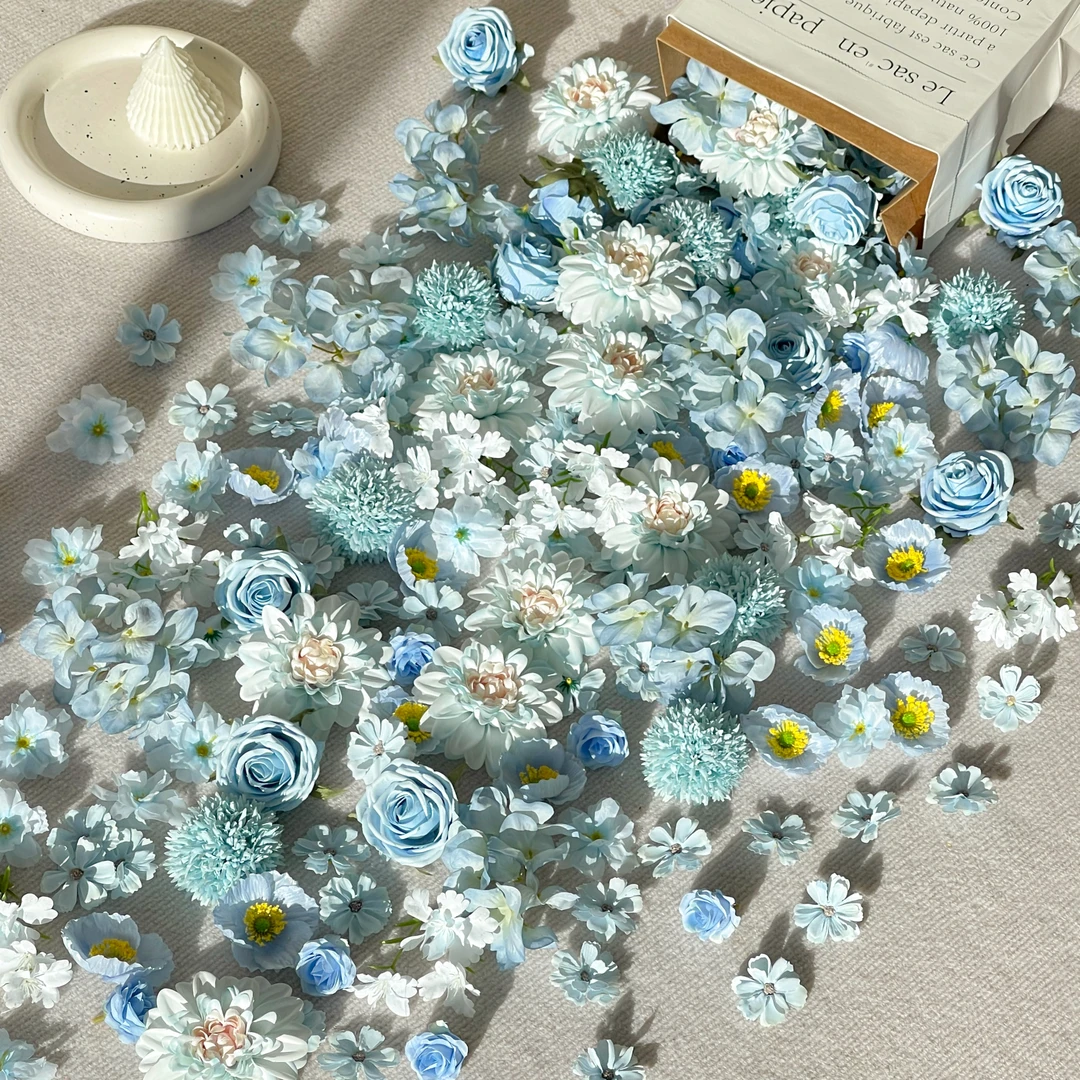 蓝色系仿真小花朵diy手工轮胎茶几材料包古风花头手作簪花头装饰