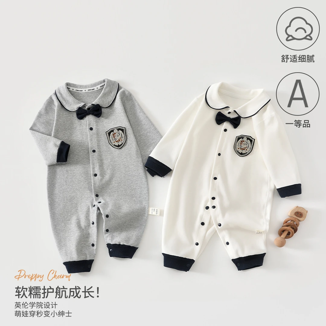 婴儿连体衣类棉秋季宝宝衣服学院风翻领婴儿外出爬服婴童装春秋