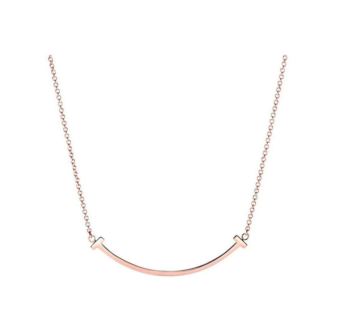 99新 Tiffany & Co./蒂芙尼 T系列笑脸smile玫瑰金微笑项链