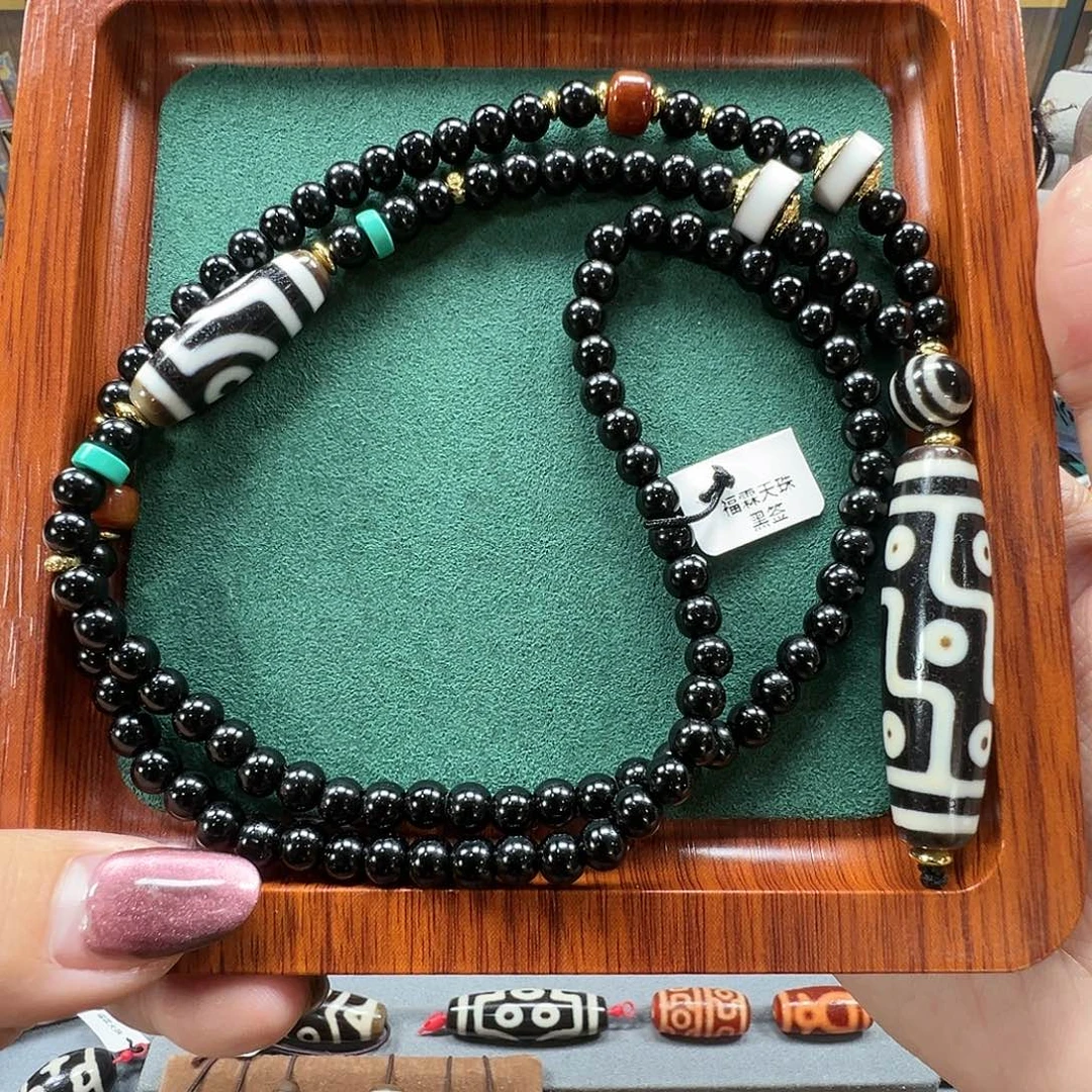 玛瑙/玉髓未镶嵌珠宝半成品聚缘折线九眼行运如意两眼套链