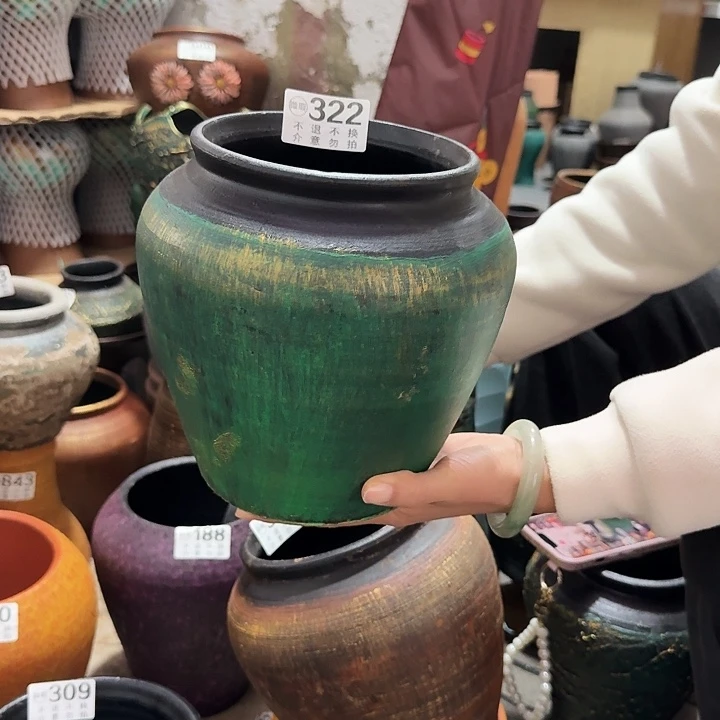 瑕疵金绿坛子322高度20口径14