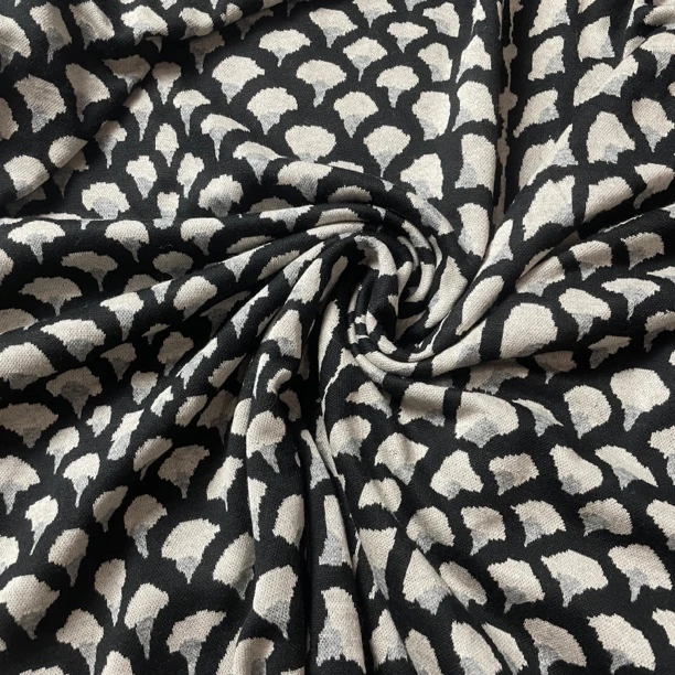 进口羊毛针织黑底白花门幅宽5米有弹力