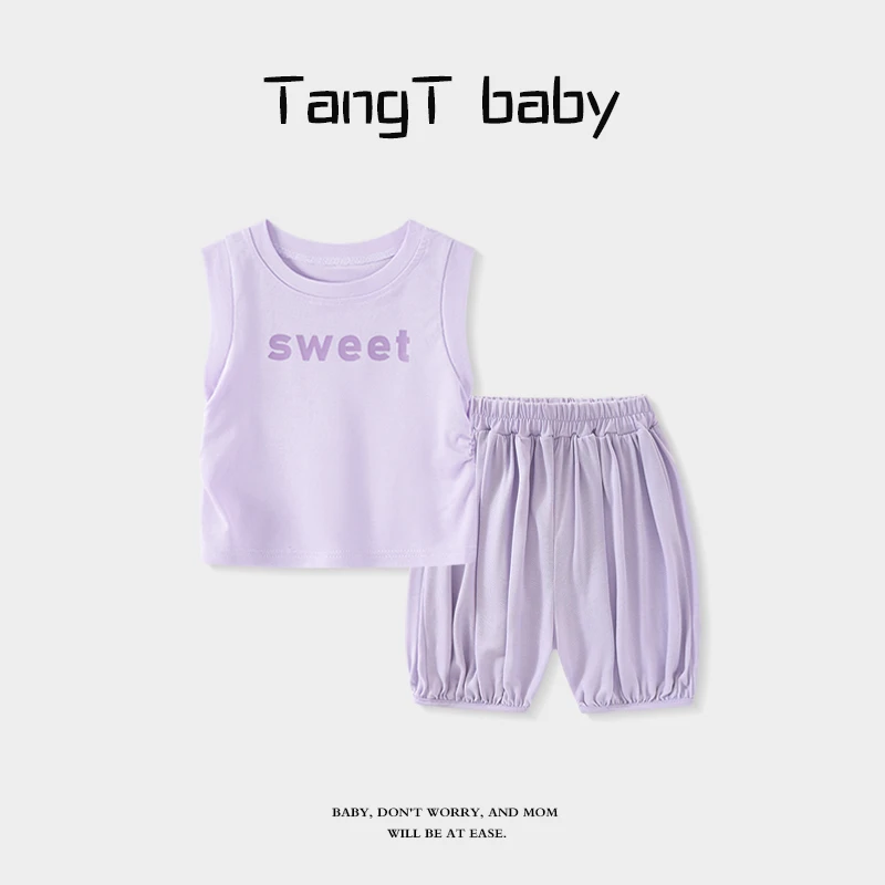 婴儿夏季套装宝宝无袖选择上衣印sweet换衣顺手婴幼儿夏天衣服