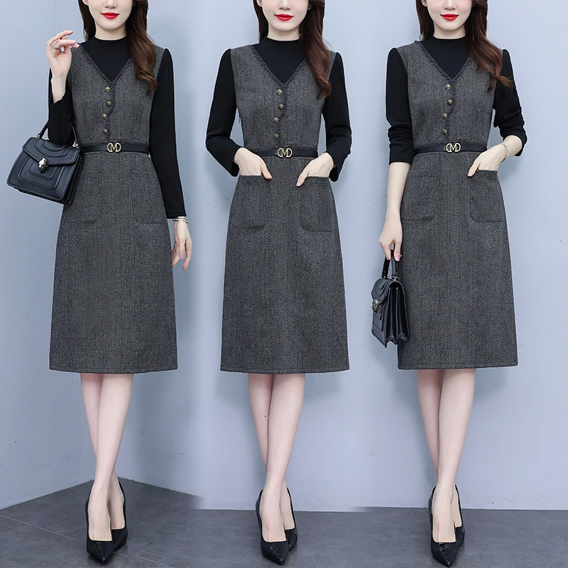 时尚设计感秋冬打底裙2025新款大码连衣裙显瘦遮肚修身洋气贵夫人