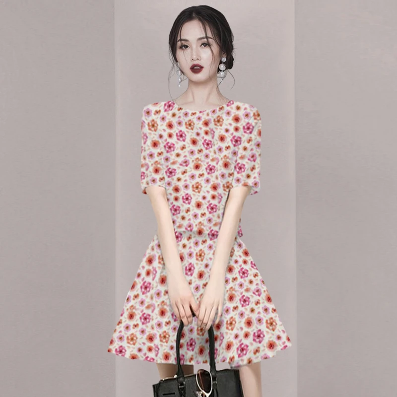 夏季小个子洋气减龄套装2025年新款女装印花上衣半身裙两件套