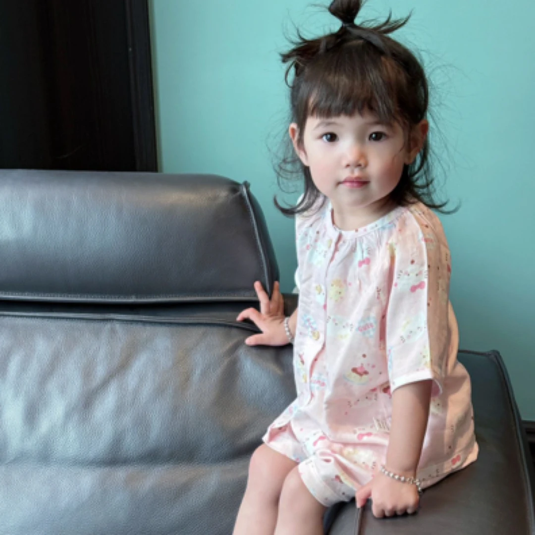 竹棉纤维短袖短裤亲子家居套装