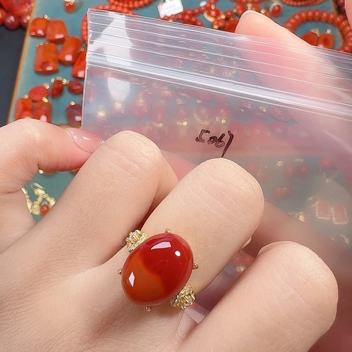 南红玛瑙银S925镶嵌戒指